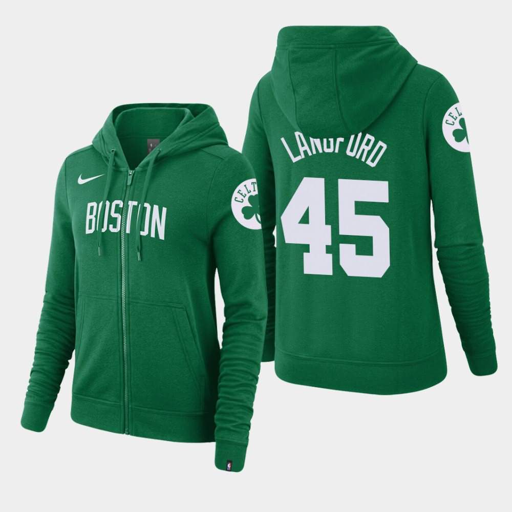 Women's Boston Celtics #45 Romeo Langford Kelly Green Essential Full-Zip Wordmark Hoodie DIY01E6C