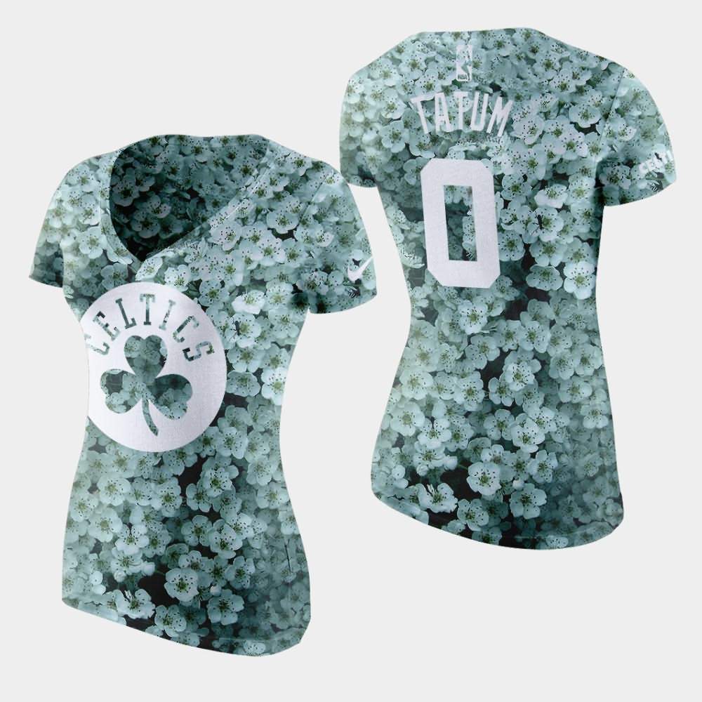 Women's Boston Celtics #0 Jayson Tatum Green Mayflower State Flower T-Shirt ZIQ00E1F