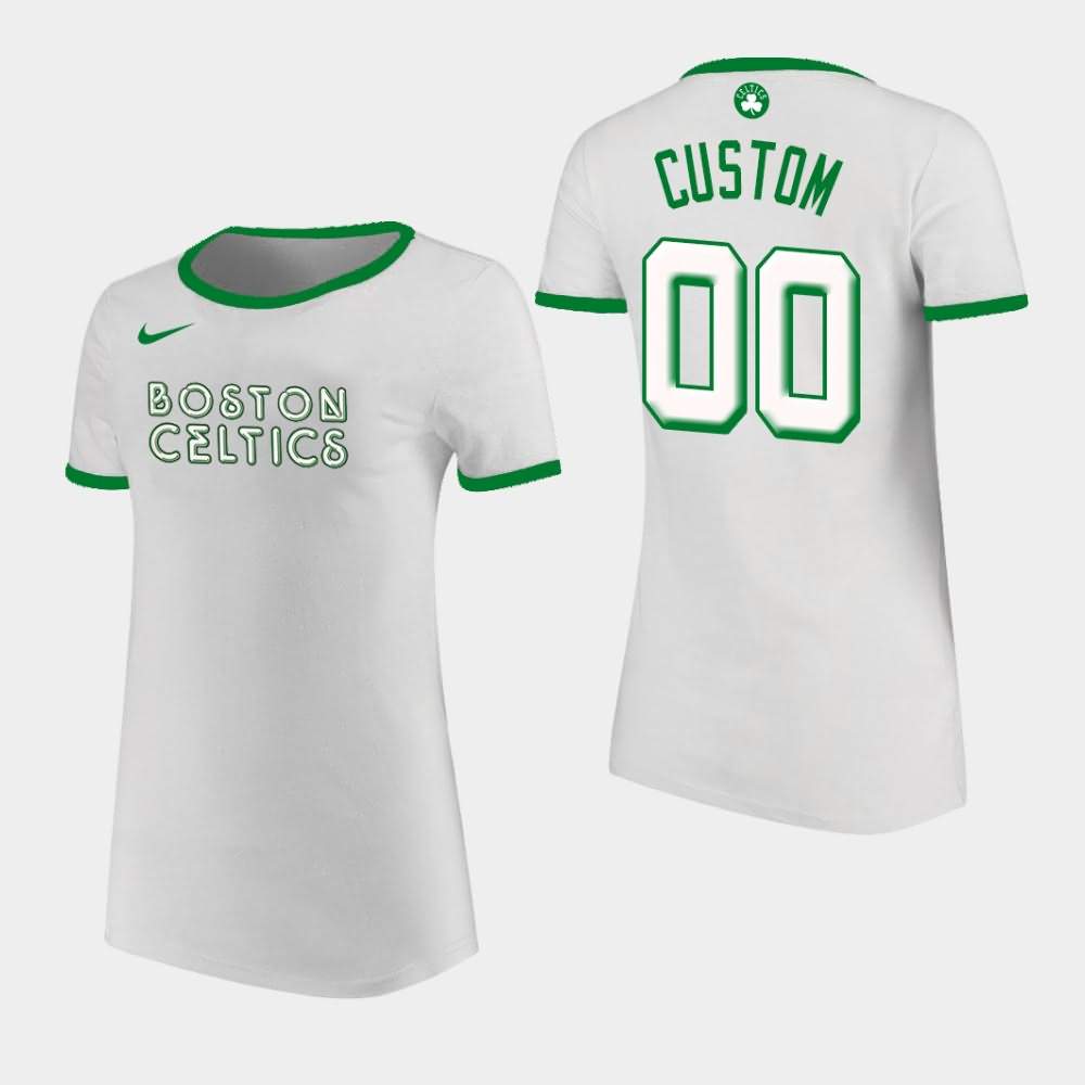 Women's Boston Celtics #00 Custom White Ringer T-Shirt UOY27E0Q