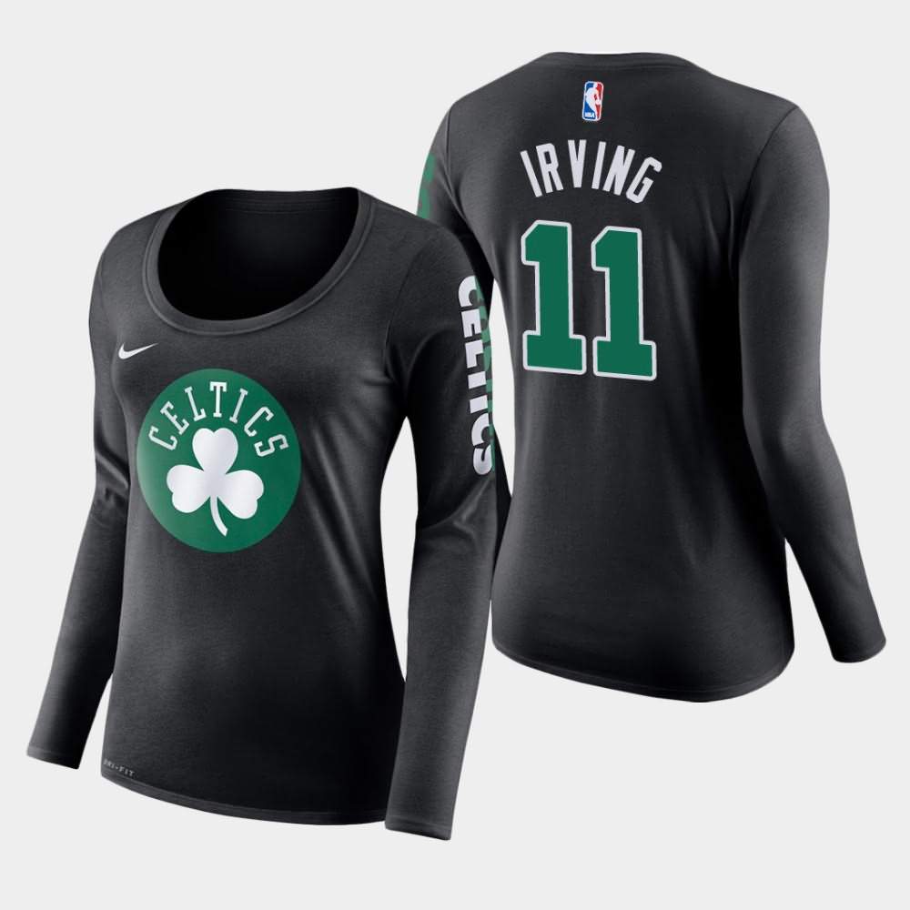 Women's Boston Celtics #11 Kyrie Irving Black Long Sleeve Primary Logo T-Shirt COI17E1E