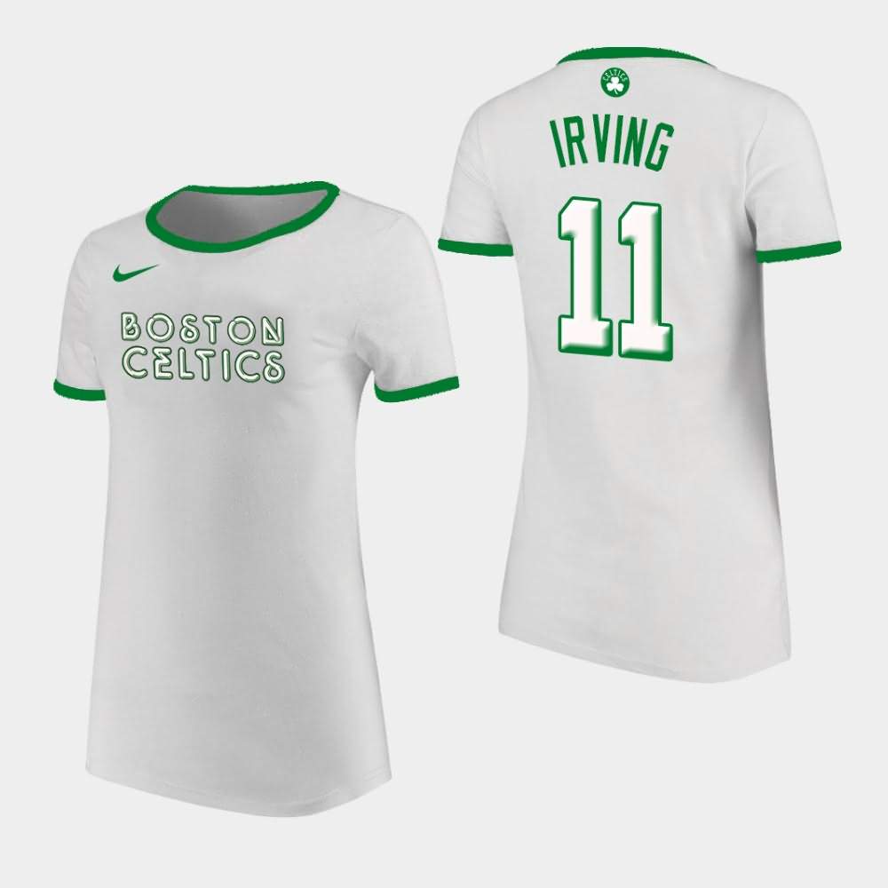 Women's Boston Celtics #11 Kyrie Irving White Ringer T-Shirt EYQ22E1J