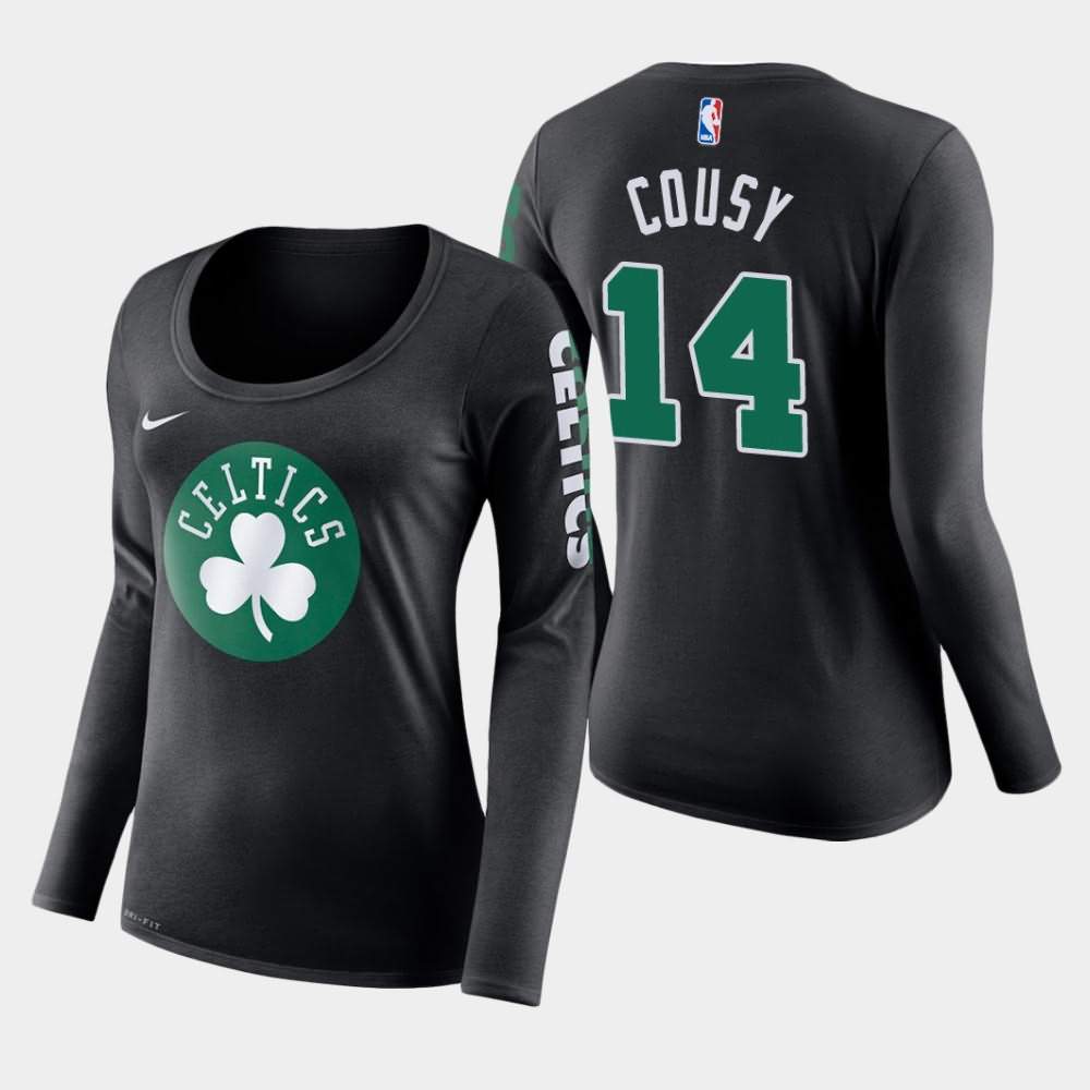 Women's Boston Celtics #14 Bob Cousy Black Long Sleeve Primary Logo T-Shirt MPR84E1A