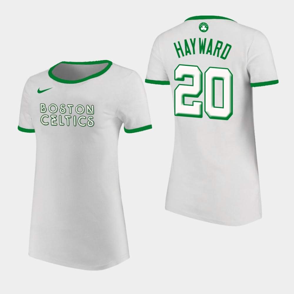 Women's Boston Celtics #20 Gordon Hayward White Ringer T-Shirt NGV12E8I