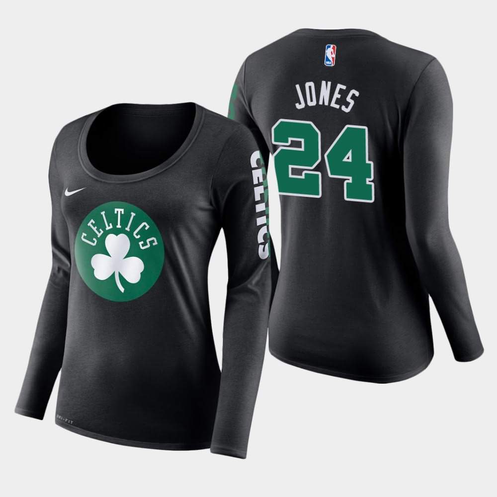 Women's Boston Celtics #24 Sam Jones Black Long Sleeve Primary Logo T-Shirt ROH45E6H