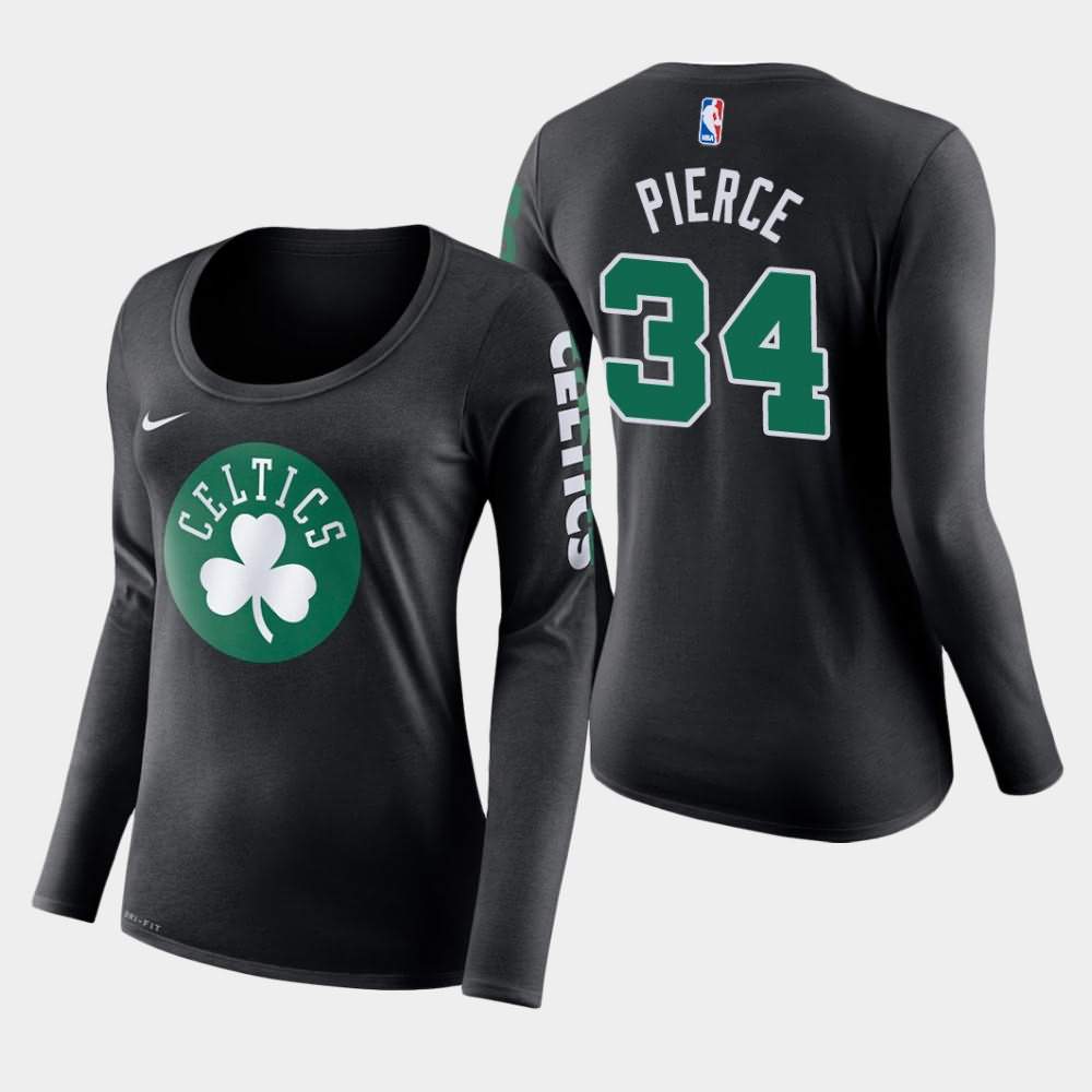 Women's Boston Celtics #34 Paul Pierce Black Long Sleeve Primary Logo T-Shirt DCW00E1S