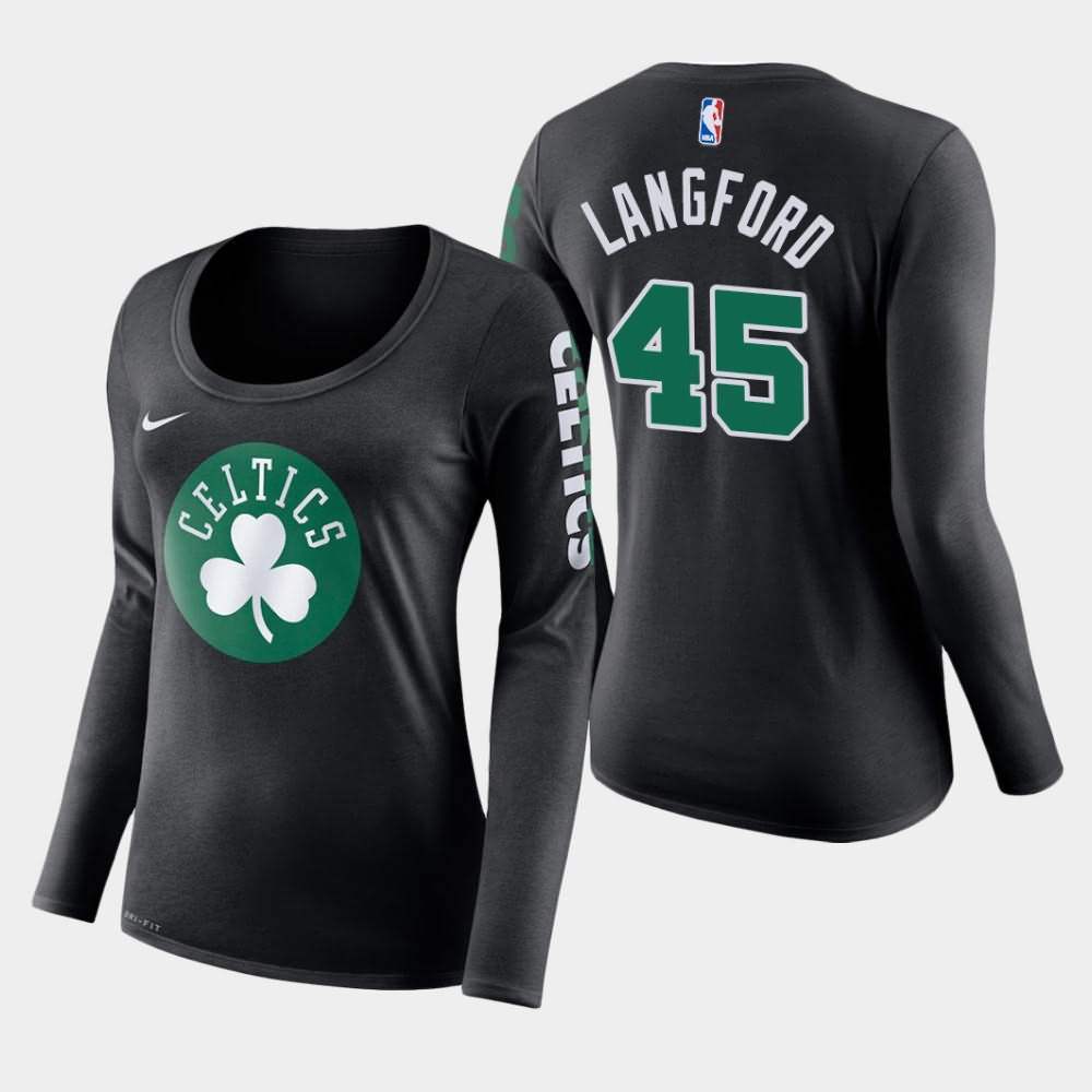 Women's Boston Celtics #45 Romeo Langford Black Long Sleeve Primary Logo T-Shirt BWB15E4G