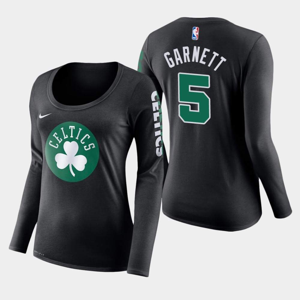 Women's Boston Celtics #5 Kevin Garnett Black Long Sleeve Primary Logo T-Shirt ONG63E8X