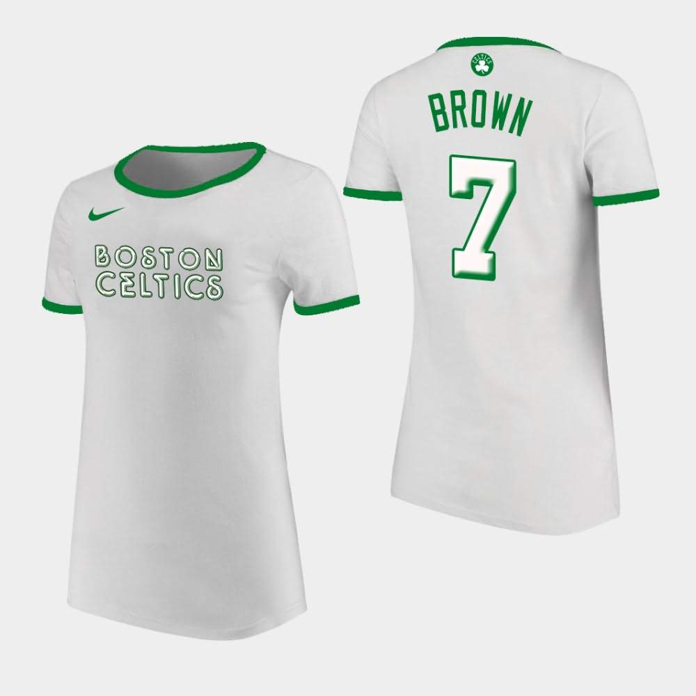 Women's Boston Celtics #7 Jaylen Brown White Ringer T-Shirt ZAA06E8N