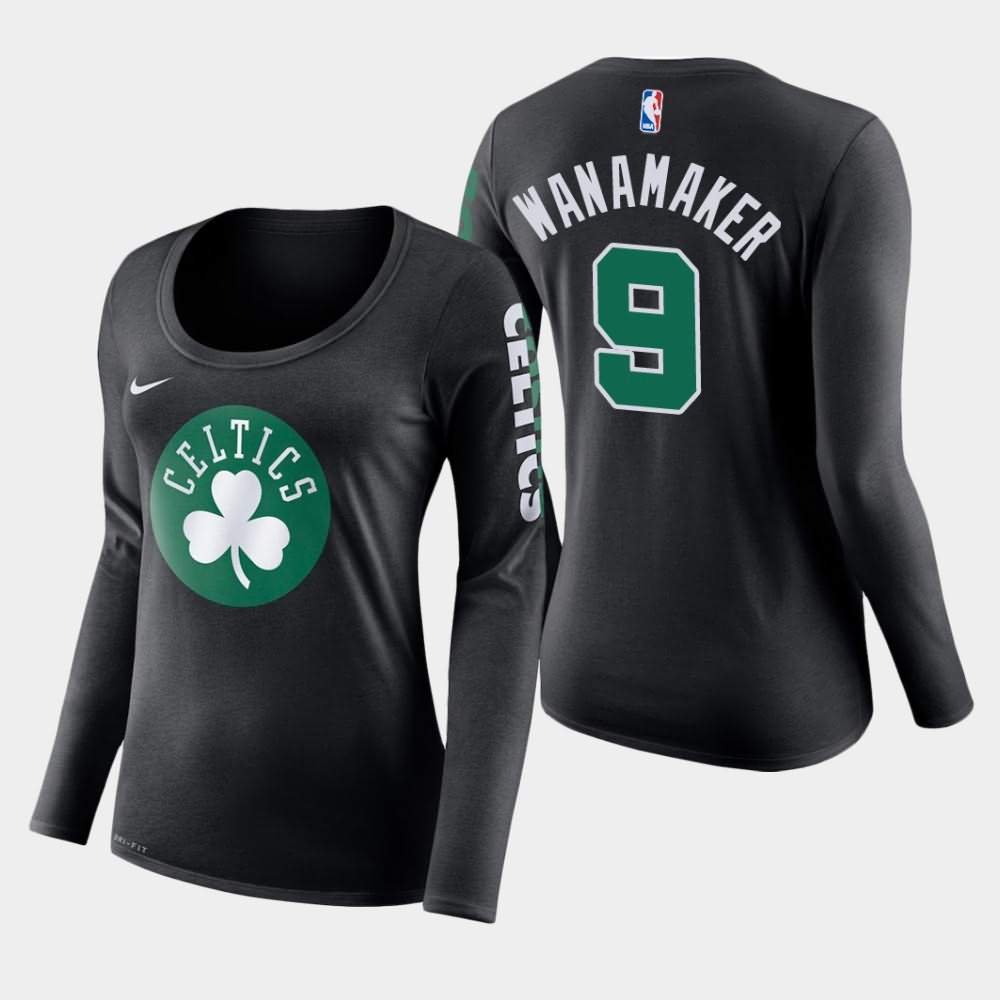 Women's Boston Celtics #9 Bradley Wanamaker Black Long Sleeve Primary Logo T-Shirt AXS85E3K