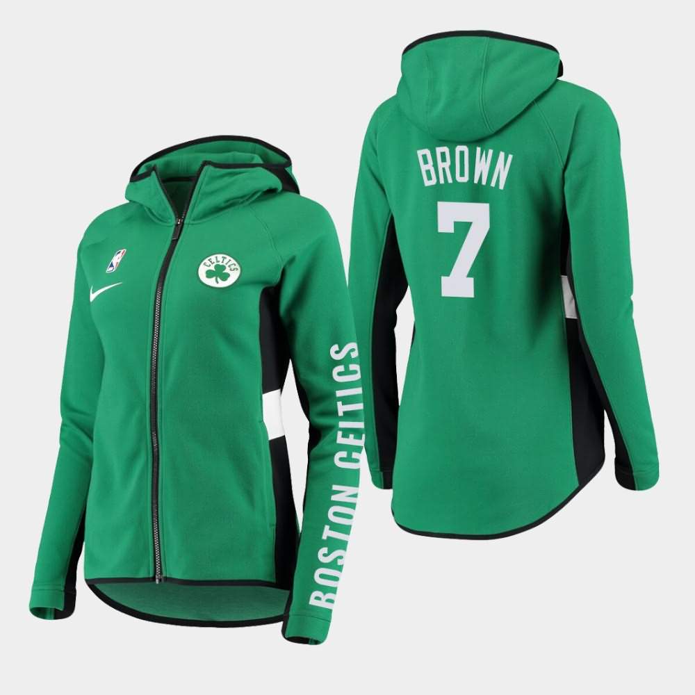 Women's Boston Celtics #7 Jaylen Brown Green Full-Zip Raglan Showtime Hoodie XOV08E2G