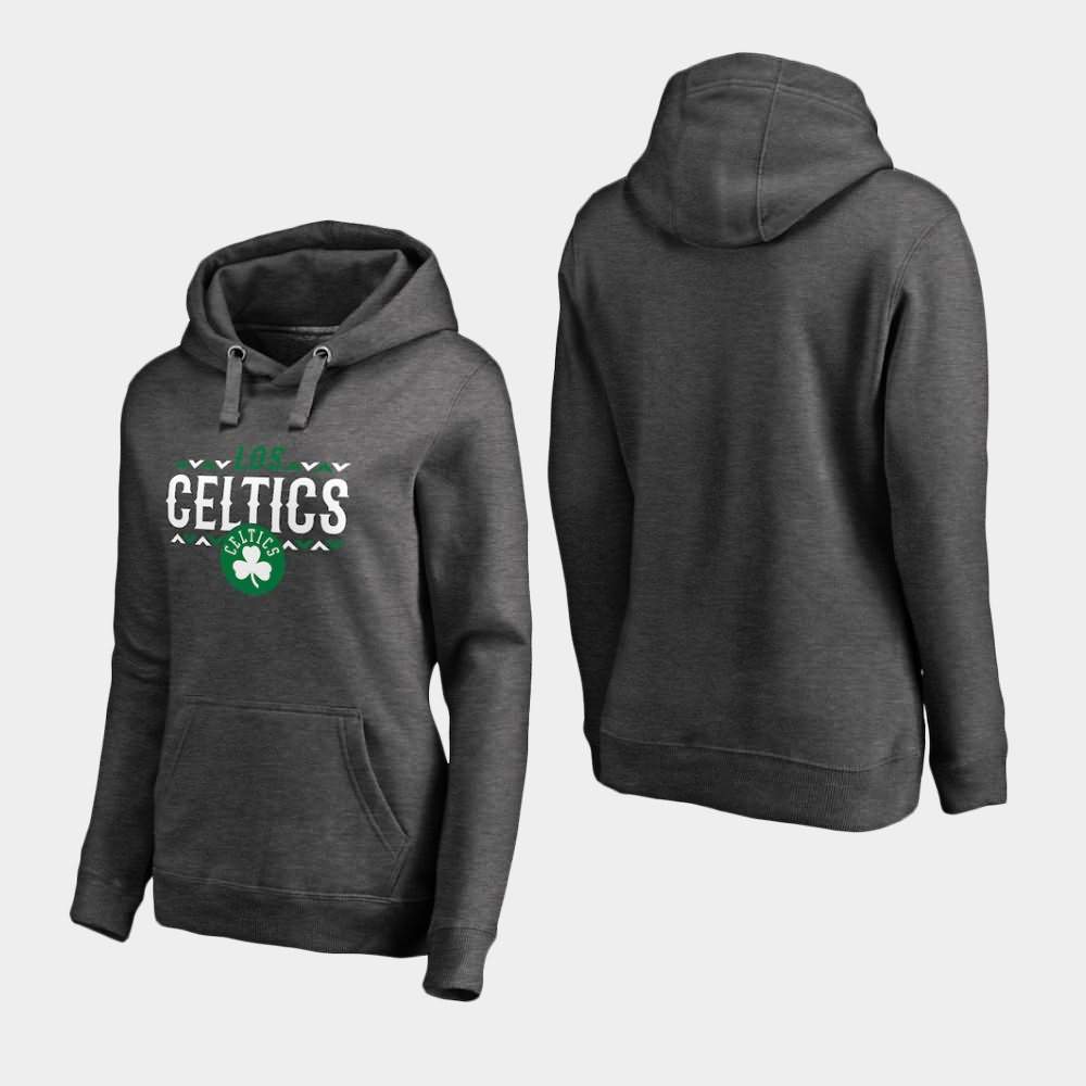 Women's Boston Celtics Ash Black Arriba Pullover Noches Enebea Hoodie EOE60E5E